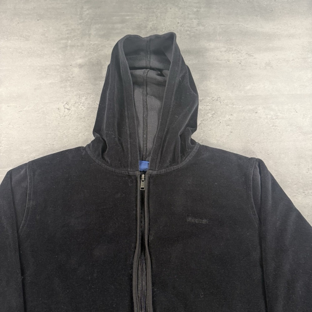 Reebok Hoodie Women XL 2XL Black Velour Track Sweat Suit Full Zip Y2K 90s Sporty